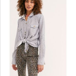 XS we the free stripe button up